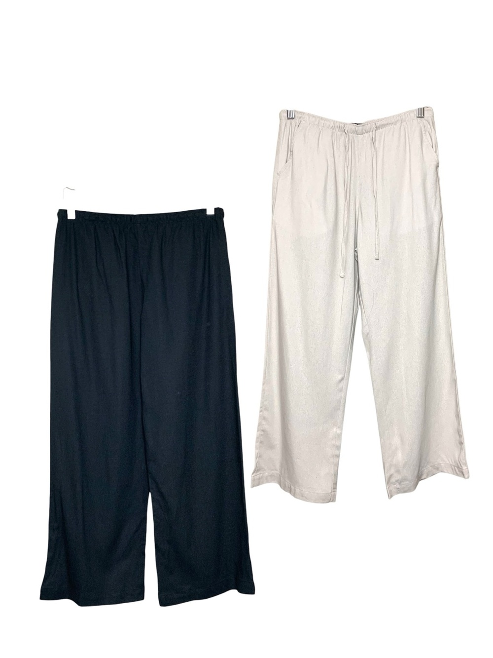 Wide Leg Pull-On Linen Blend Pants Set 2 Hi Rise Black/ Beige Sz XS Minimalist